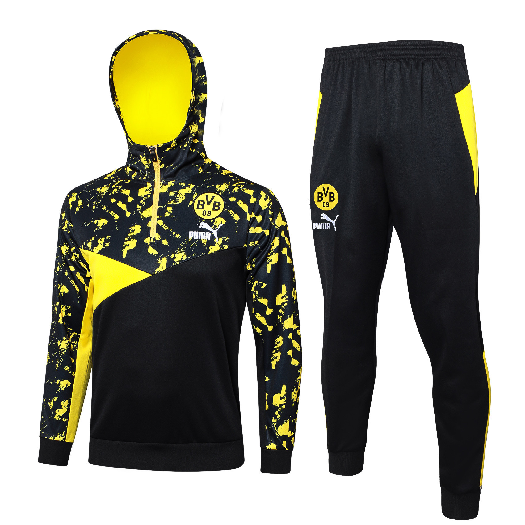 Borussia Dortmund Training Top Hooded Set 23/24 - Black/Yellow Pattern