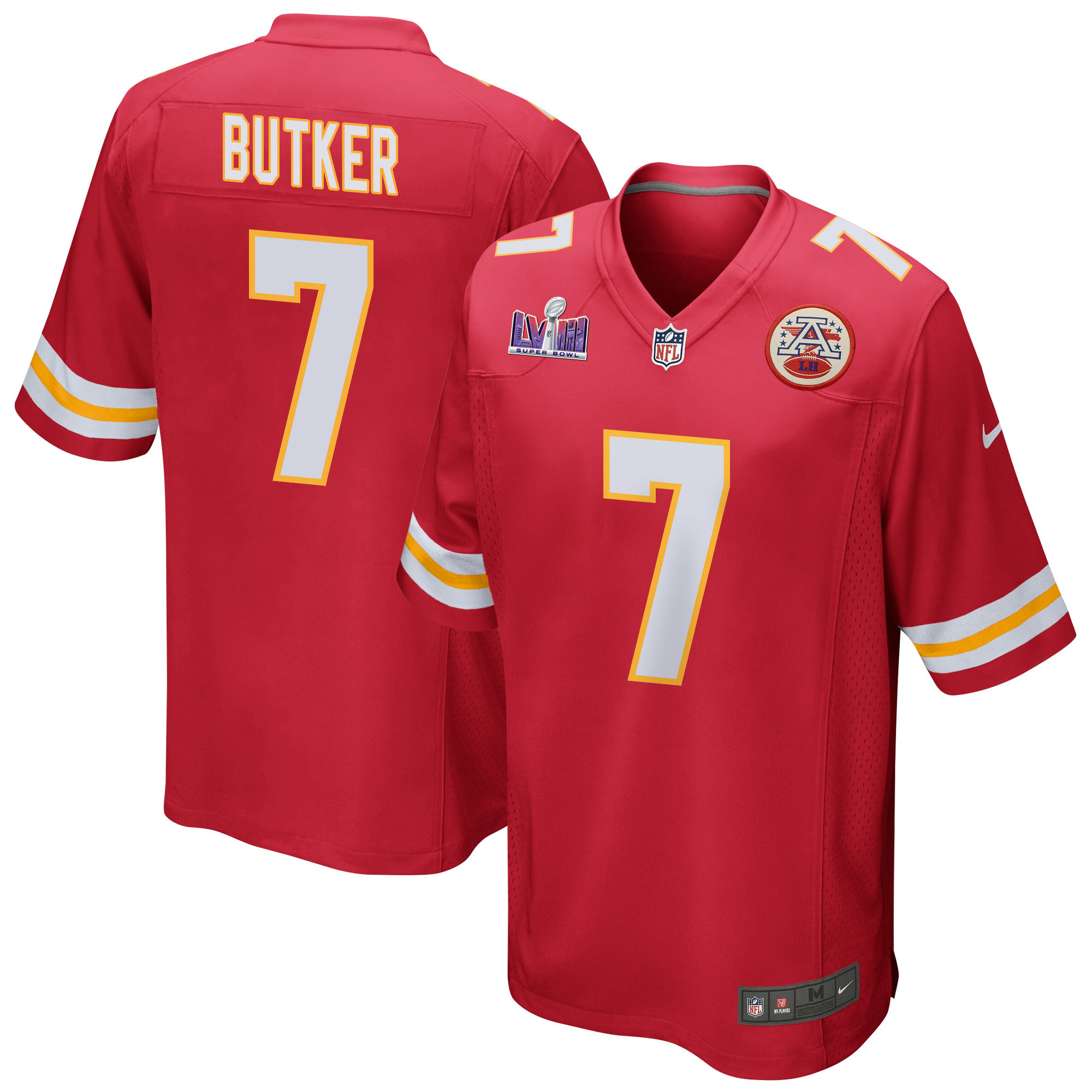 Harrison Butker 7 Kansas City Chiefs Super Bowl LVIII Patch Game Men Jersey - Red