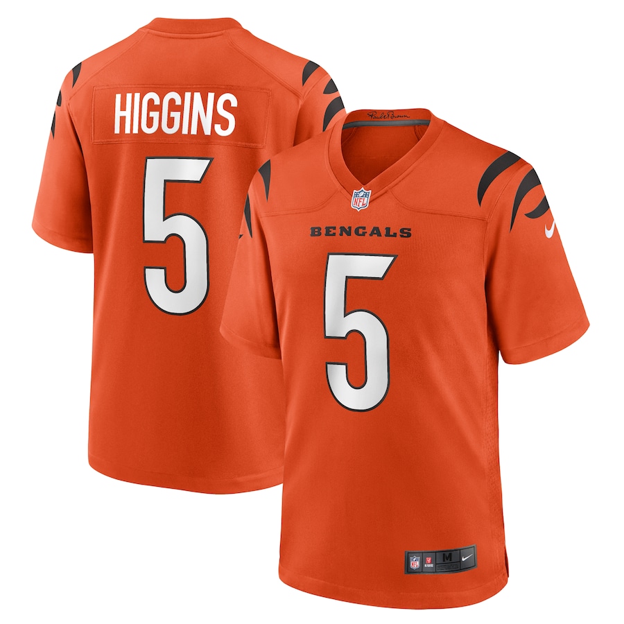 Mens Cincinnati Bengals Tee Higgins  Orange Alternate Game Player Jersey