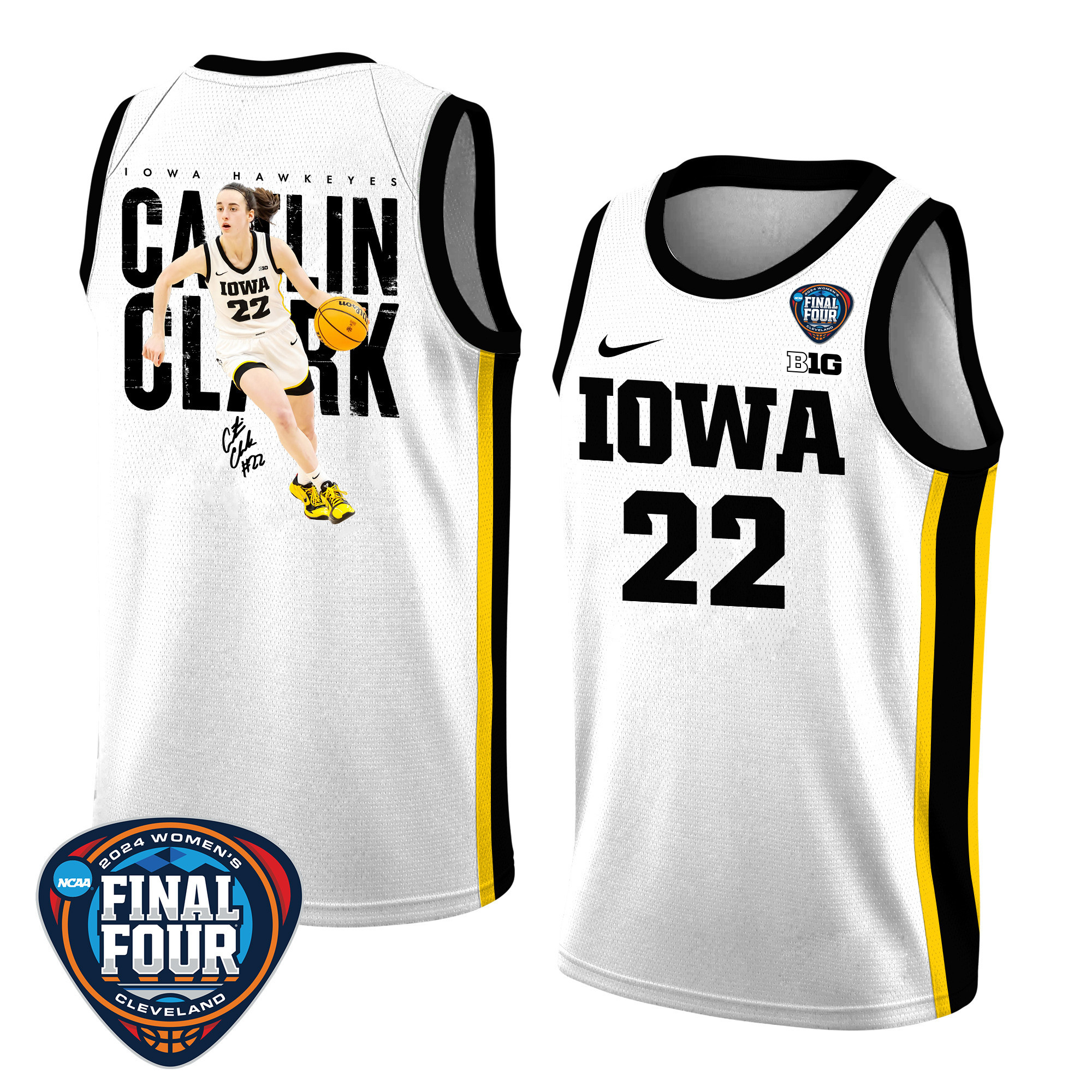 Caitlin Clark 22 Iowa Hawkeyes 2024 Basketball Jersey Graphic Pattern - White