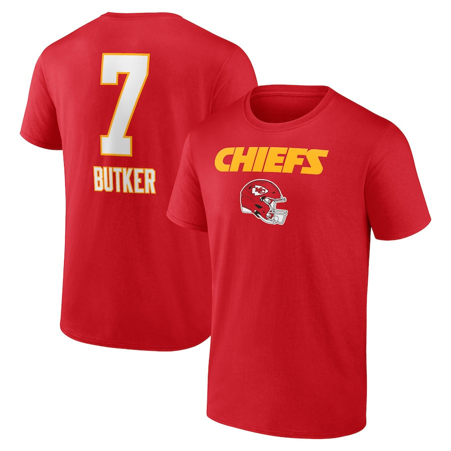 Harrison Butker 7 Kansas City Chiefs Wordmark Player Name & Number T-Shirt - Red