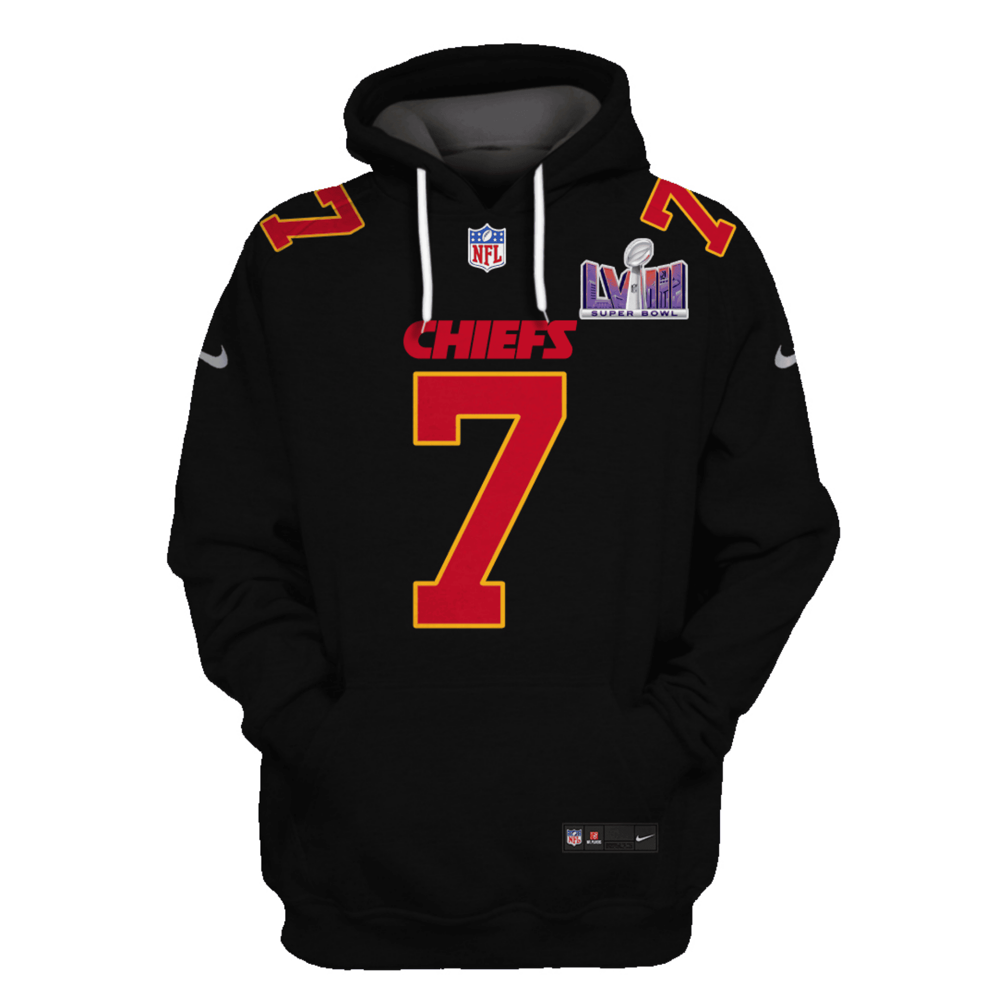 Harrison Butker 7 Kansas City Chiefs Super Bowl LVIII All Over Printed Pullover Hoodie - Black