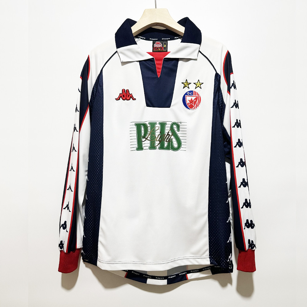 Red Star Belgrade 1999-2001 Away Men Retro Jersey - Long Sleeve, White