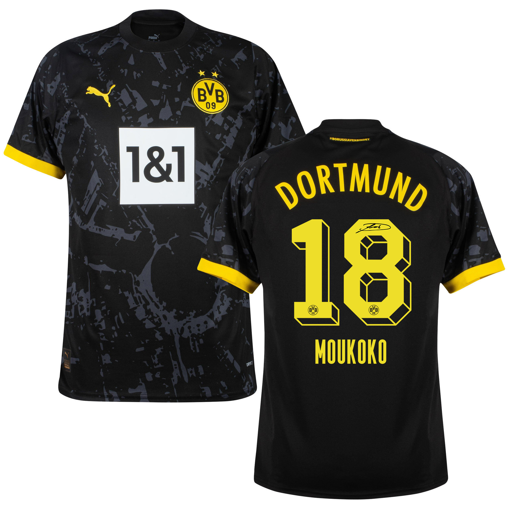 Youssoufa Moukoko 18 Signed Borussia Dortmund 2023/24 Away Autographed - Men, Black