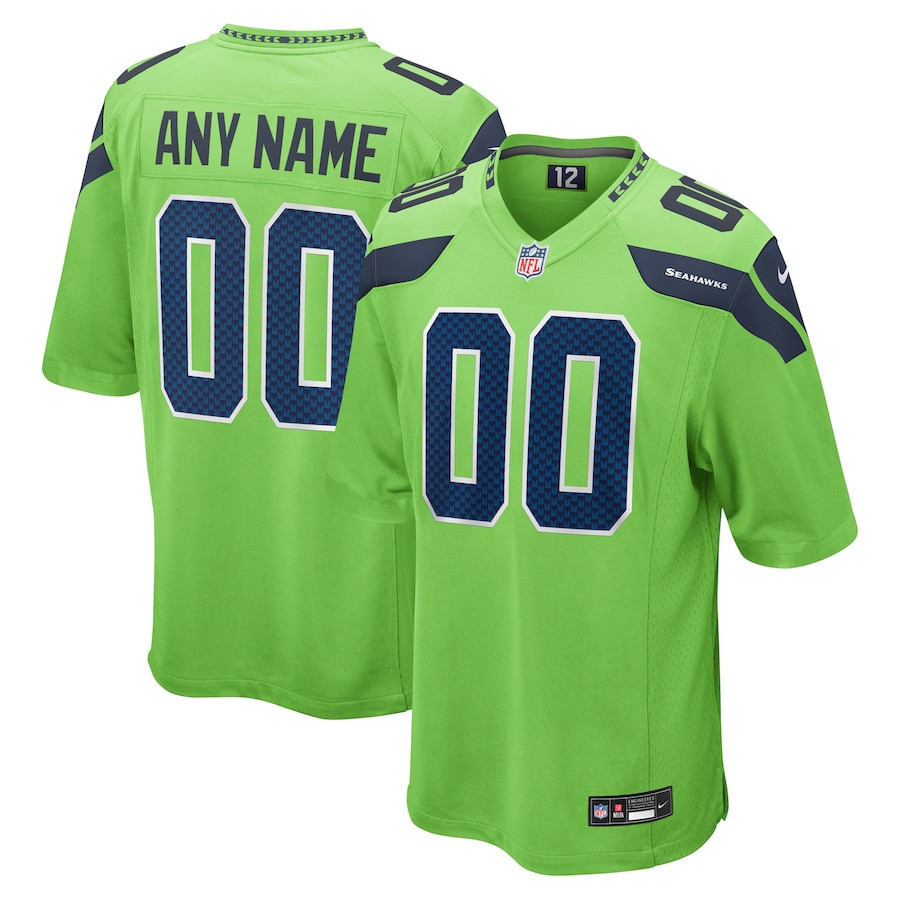 Seattle Seahawks Men Alternate Custom Game Jersey - Neon Green