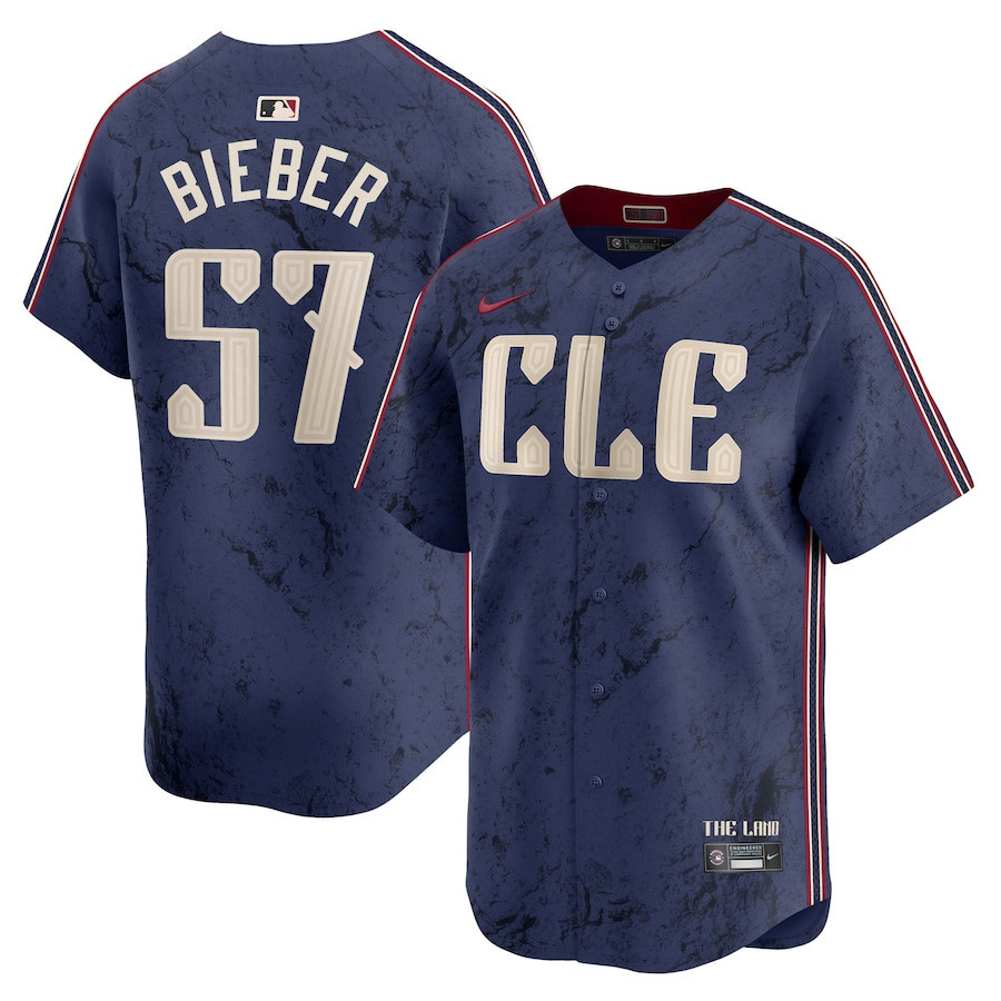 Shane Bieber 57 Cleveland Guardians 2024 City Connect Limited Men Jersey - Navy