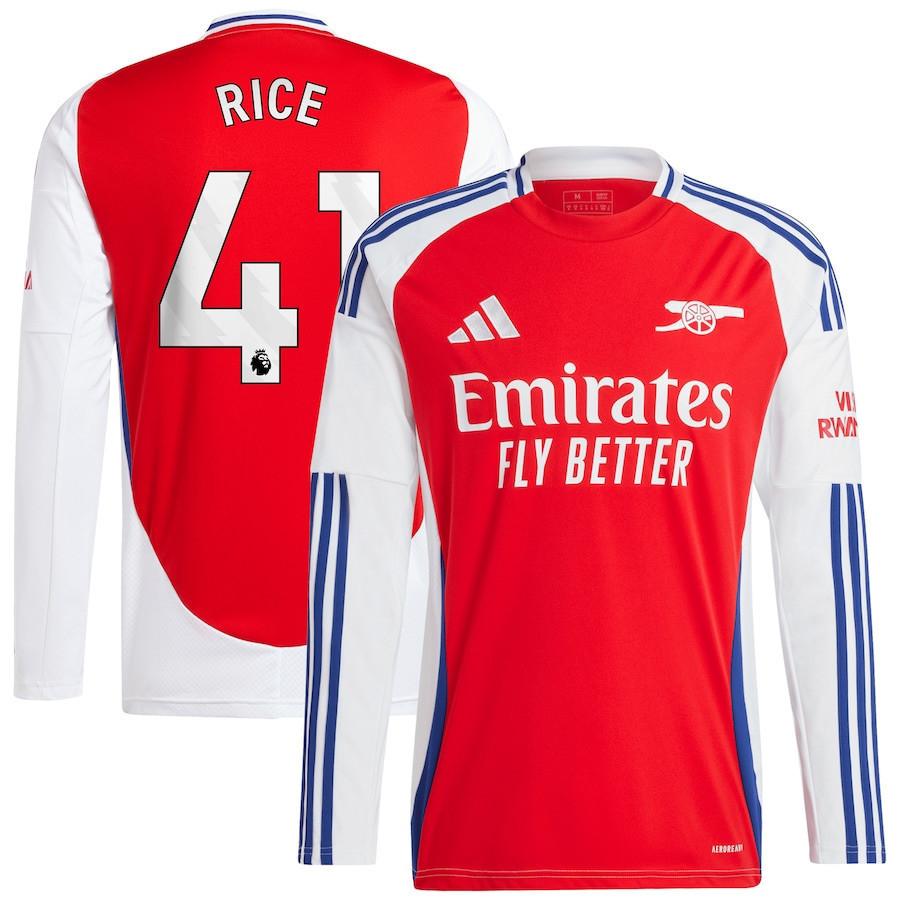 Declan Rice 41 Arsenal 2023/24 Home Long Sleeve Men Jersey - Red